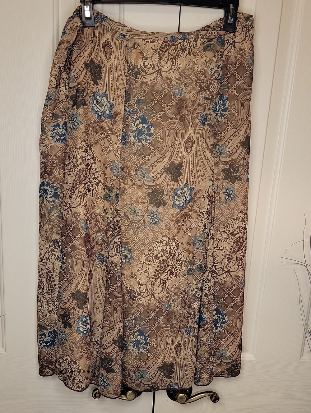 dressbarn Beige Floral Maxi Skirt with Blue Accents